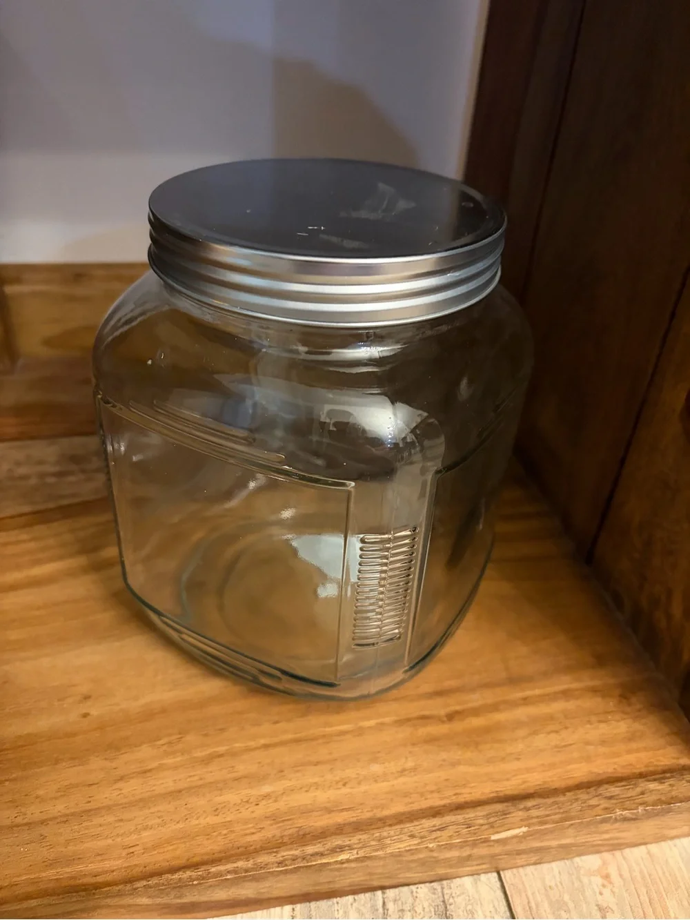 Glass Kitchen Storage Jar with Silver Lid - Clear